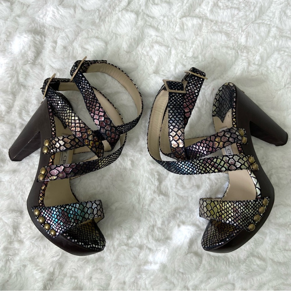 Jimmy Choo Python Embossed Leather Strapped Sanda… - image 2